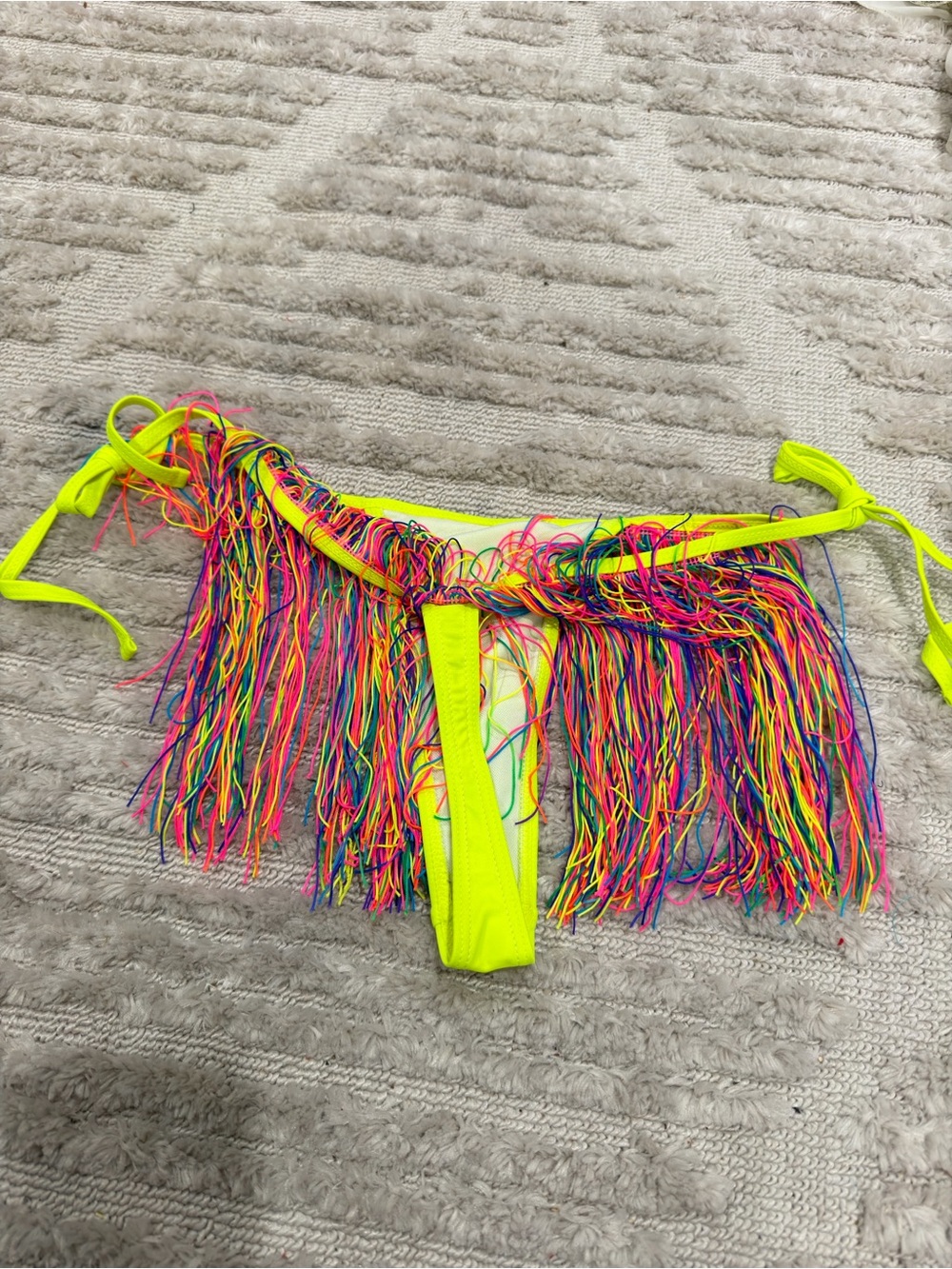 New Neon Yellow Fringe String Bikini Bottom